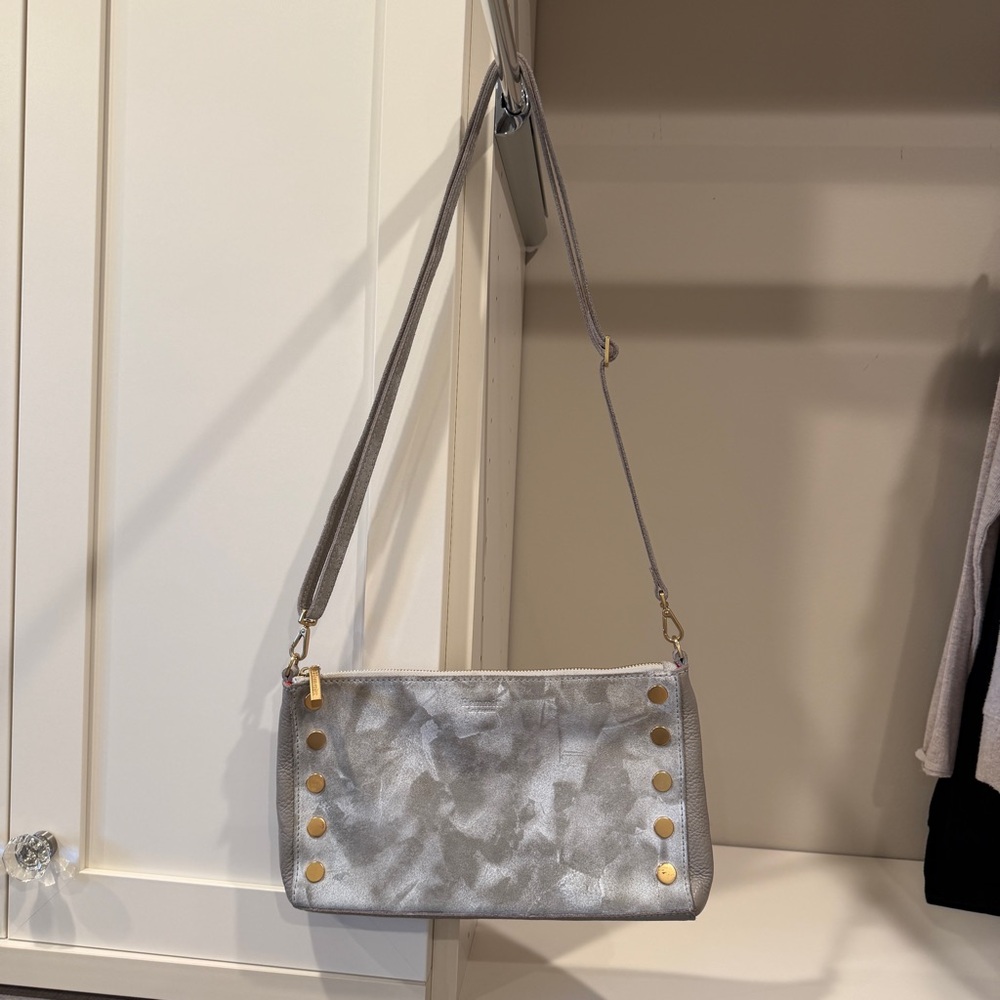 Hammitt Grey Crossbody/Adjustable with Gold Stud Accents and Red Interior